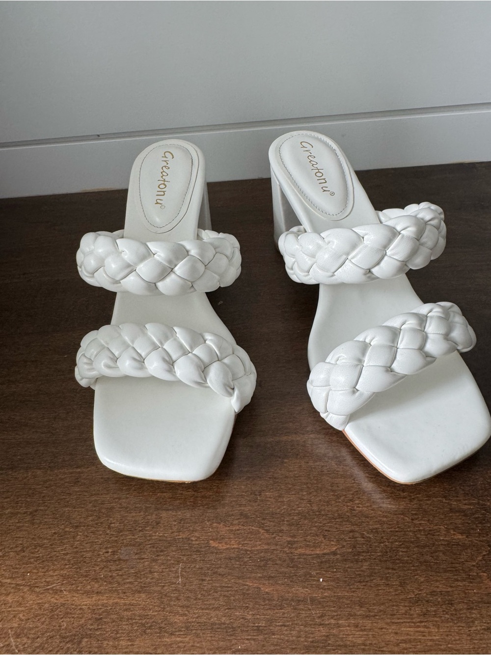 White Braided Double-Strap Heeled Sandal